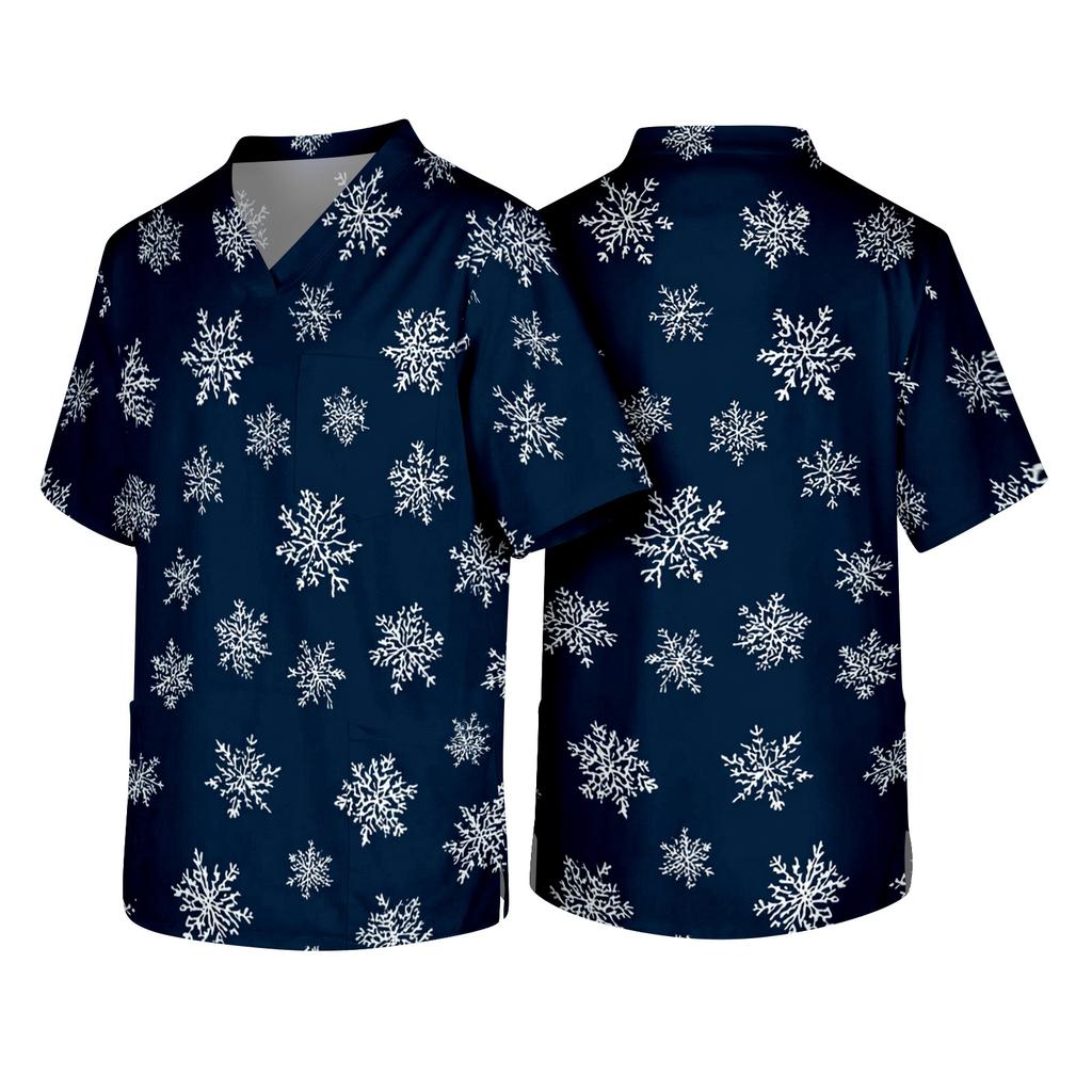 Men's Christmas Themed Caregiver Uniform for Holiday Work Wear