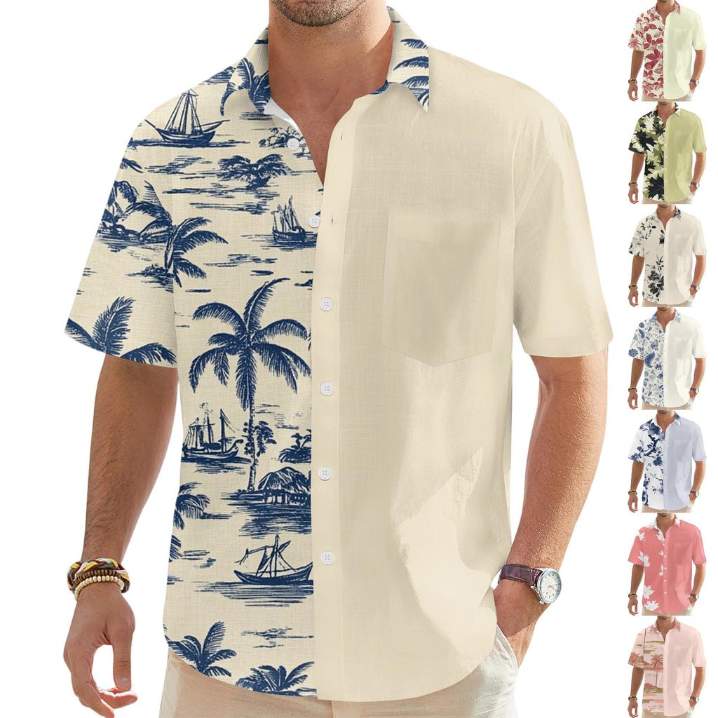 Men's Fashionable, Casual, Loose Short-sleeved Shirt With A Lapel And Comfortable Button Top