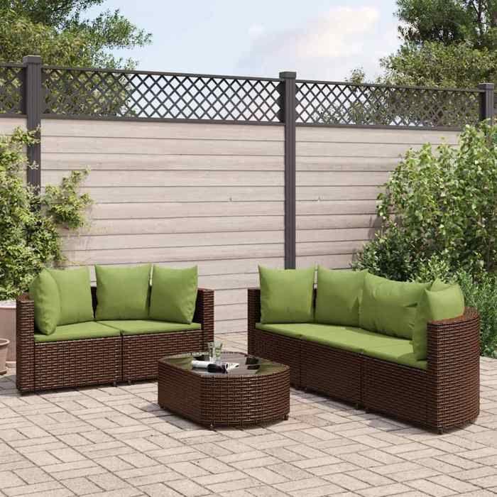 VidaXL Garden Furniture Set with Cushions 6 Pcs Brown Wicker, Outdoor Sofa Set, Garden Corner Sofa, 3308422