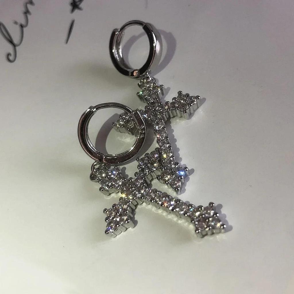 1 Pair of Y2K Gothic Cross Earrings Shiny Synthetic Zircon Inlaid Earring Earrings Jewelry Accessories