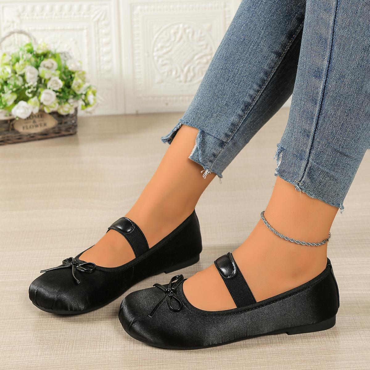 

Elegant Bowknot Decoration Ballet Shoes Women 2025 Autumn Sweet Round Toe Flat Heel Mary Jane Shoes Dress Party Shoes 42 чёрный