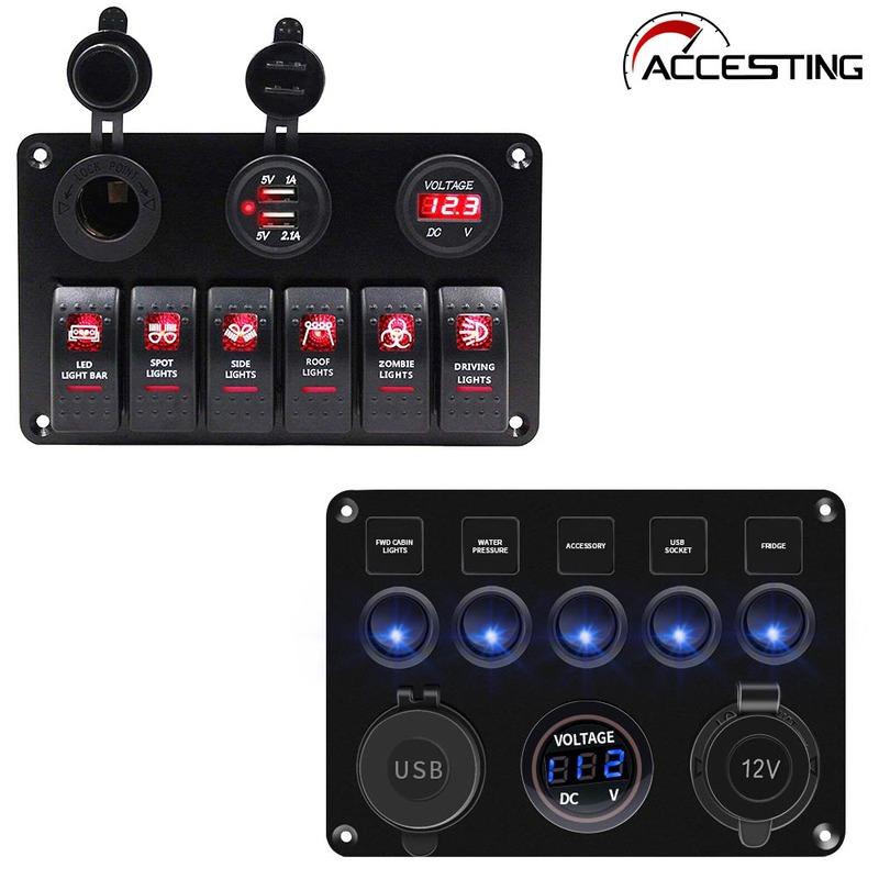 Universal Car Switch Panel 12V Voltmeter Dual USB Accessories For Marine Boat Caravan RV Electric Digital Display Switches