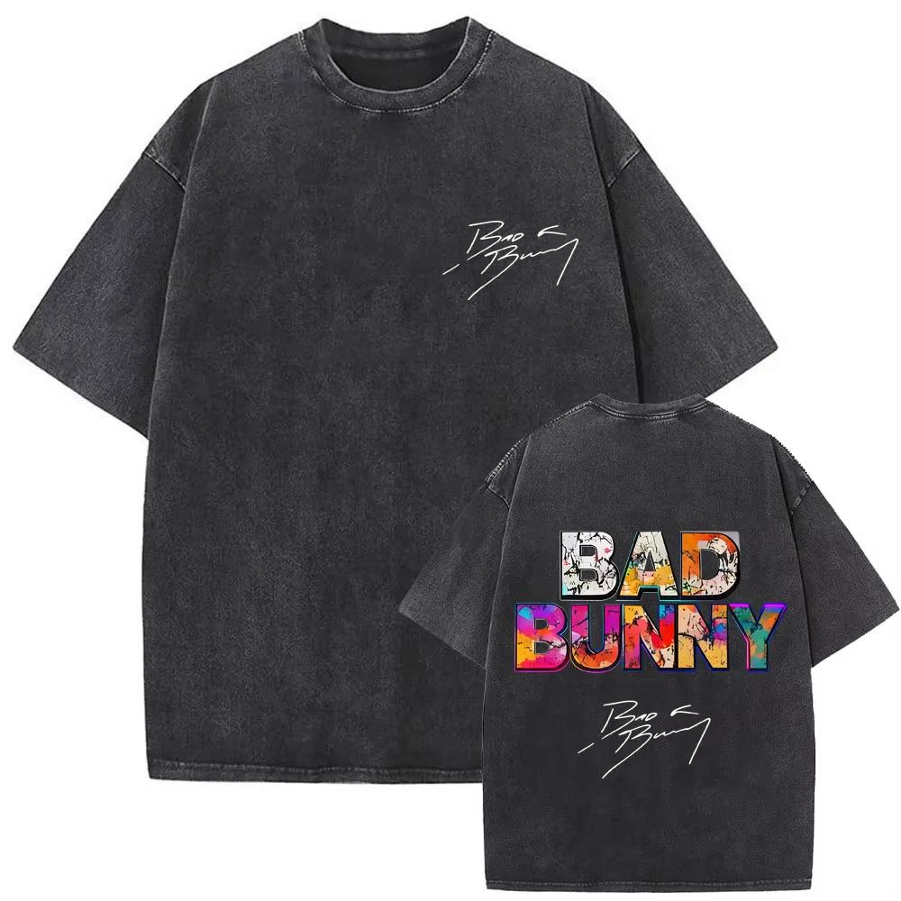 Rapper Bad Bunny Graphic Tshirt Debi Tirar Mas Fotos DTMF Washed Vintage T Shirt Mens Women Hip Hop Fashion Oversized Tshirts