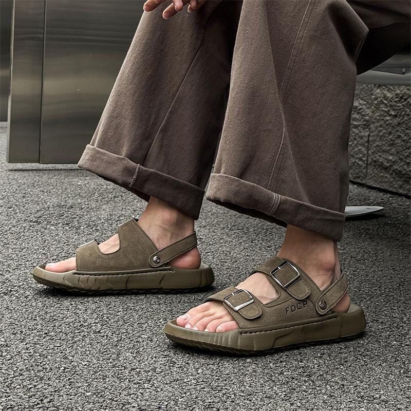 

Premium summer new thick-soled heightening casual open-toed soft-soled beach shoes 371292 olive green-J 44