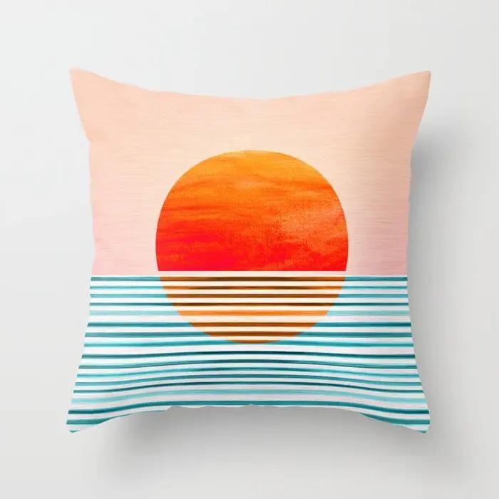 45*45cm Home Decoration Abstract Geometric Sunset Rainbow Pink Pillowcase Bed Living Room Sofa Office Seat Cushion Cover