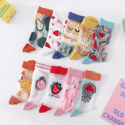 Harajuku Crystal Silk Tide Ankle Socks Funny Fruit Transparent  Woman Kawaii Casual