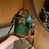 Fashion PU Leather Mini Bear Cylinder Handbag Women'S Crossbody Bucket Bag Women Zipper Shoulder Bag Scarf Decor