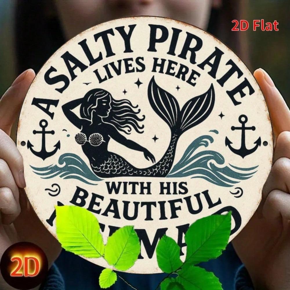 PiratMergus Tema 7,8 Tum Rund Järnskylt Rustik Nautisk Väggkonst Perfekt Hem Restaurang Dekoration Gåva