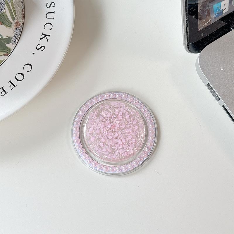 Creative Solid Color Epoxy Pearl Sequin Glitter Mobile Phone Airbag Holder Magnetic Desktop Support Lazy Ring