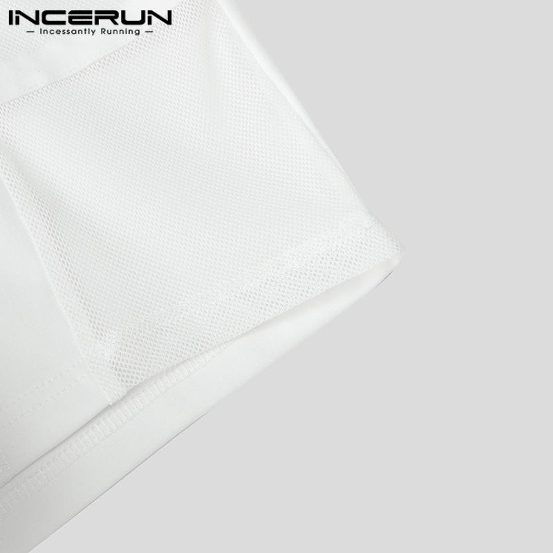 INCERUN Men Drawstring Elastic Waist Side Mesh Patchwork Shorts Pajamas