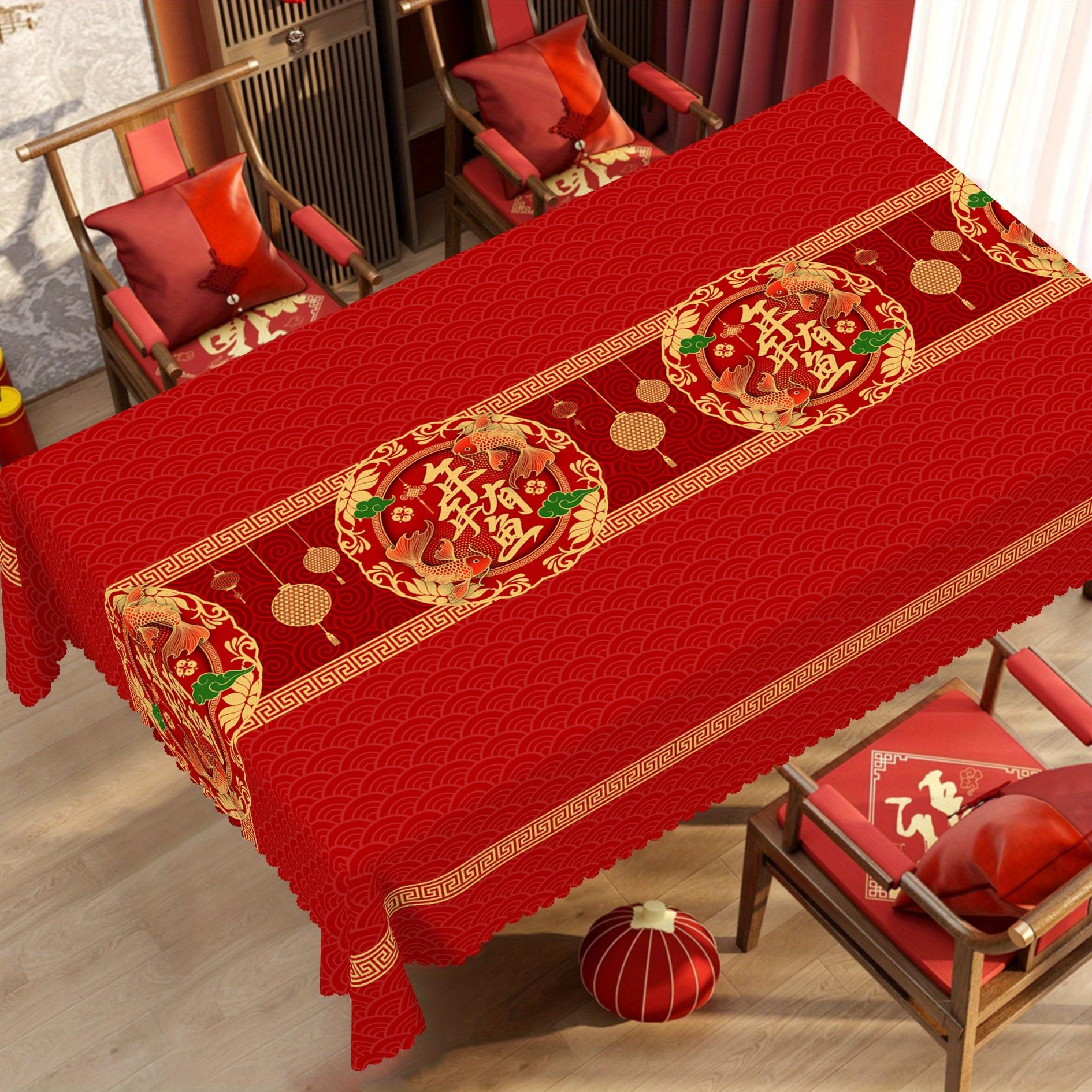 Chinees Maannieuwjaar Waterdichte Tafelkleed Tafeldecoratie Herbruikbaar Lente Festival Keuken Eettafelkleed Nieuwjaarsdecoraties 90x140cm brown