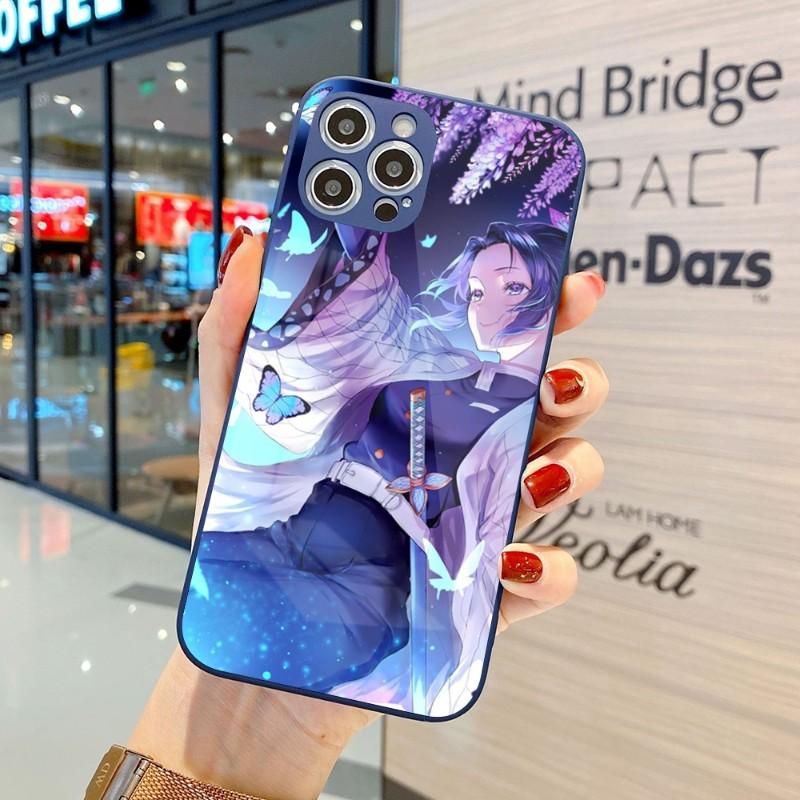 Carcasă de telefon drăguță Kochou Shinobu pentru iPhone 14 13 12 11 Pro Max X XR XS 8 7 Plus, din sticlă lichidă, colorată