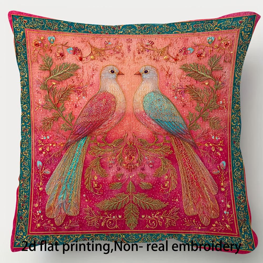 Double Sided Boho Birds Pillow Cover Colorful Folk Art Floral Print Cushion Case For Sofa Living Room Bohemian Ethnic Home Decor