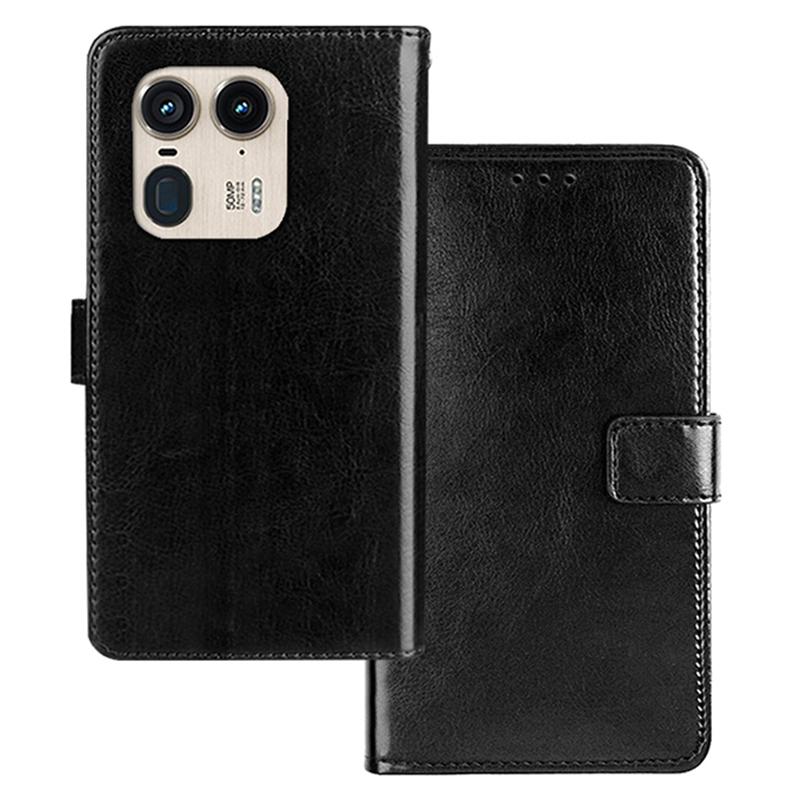

For Motorola Edge 50 Ultra 5G/Moto X50 Ultra 5G Phone Case Crazy Horse Texture Leather Flip Cover Black