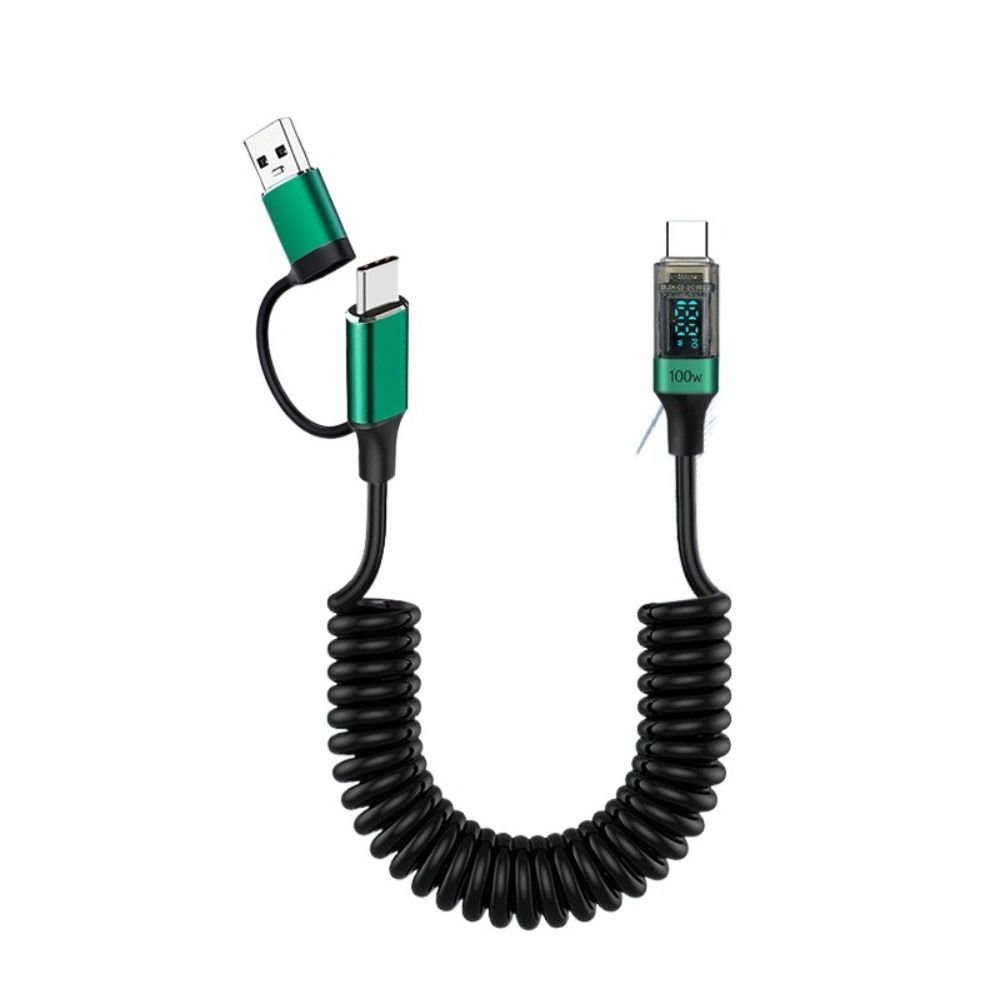

PD 100W Type-C Cable Data Transmission Spring Wire Professional Fast Charging Line 2 in 1 100W-Green