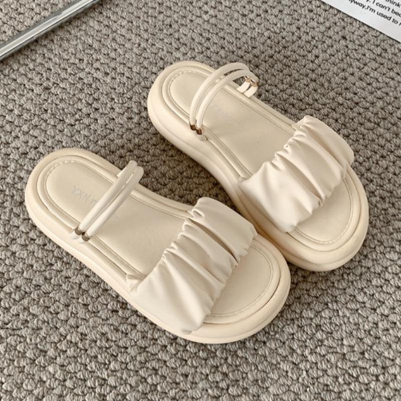 

Модные женские шлепанцы на платформе, дизайнерские плиссированные женские туфли 2025, летние новые сандалии, модные повседневные шлепанцы для пляжа, женские тапочки 40 покинуть белый