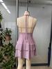 Women's Shiny Pink Deep V-neck Ruffled Slim Fit Dress
