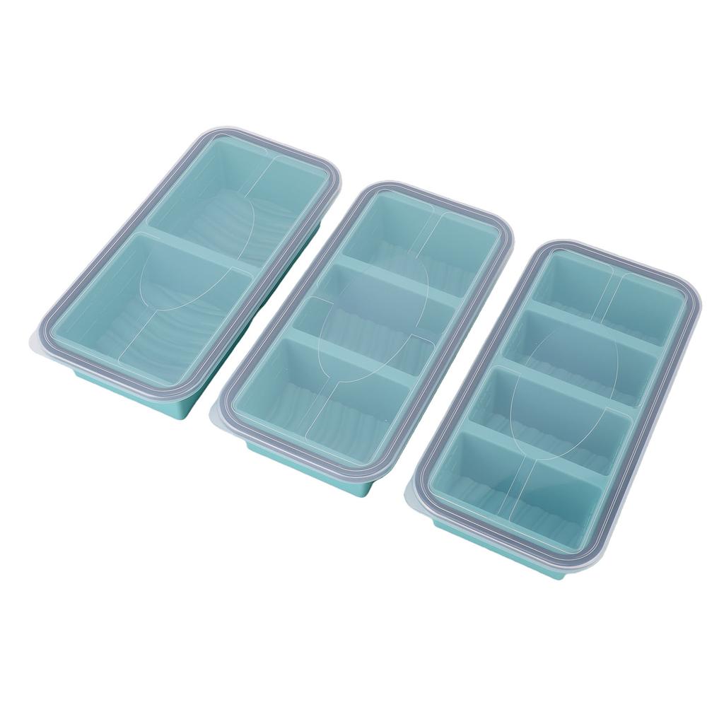 3PCS Silicone Freezer Mold with Lids Divided Soup Cubes Freezer Tray for Fridge Food Storage Organization Blue