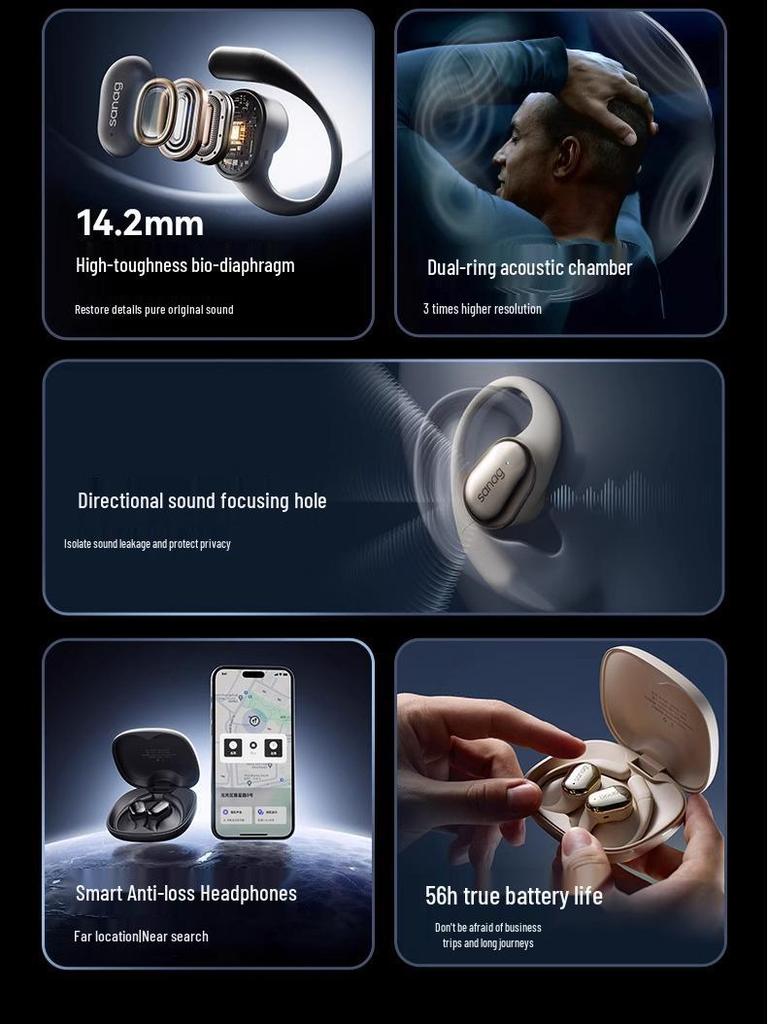 Sanag C16S Ear-Hook Bluetooth Headphones: Open-Ear Design, Ultra-Long Battery Life, 2025 Model