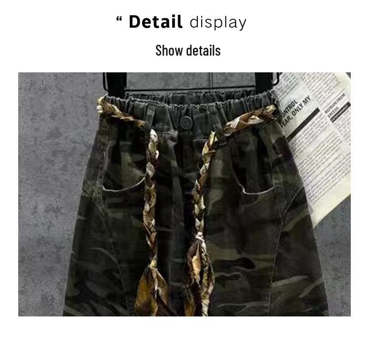 Girls' Retro Camo Waist-Tie Wide Leg Jazz Dance Cargo Pants - 2025 Autumn Fashion