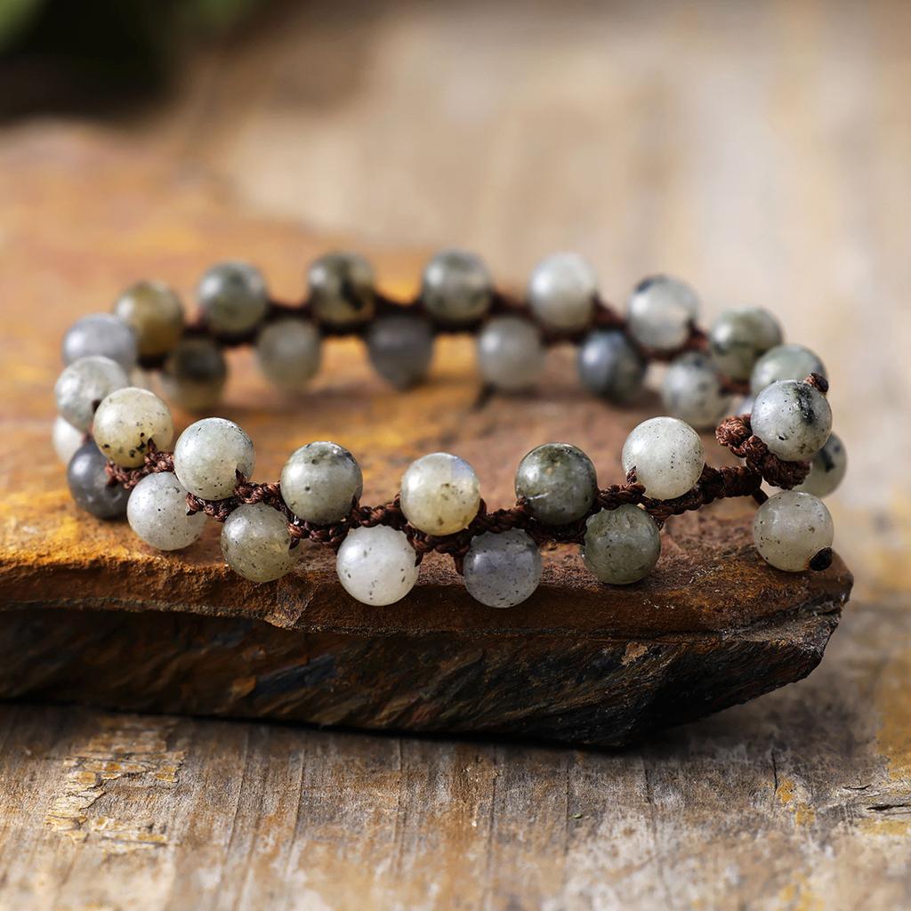 Ethnic Style Jewelry Elongated Stone Double Layer Handwoven Friendship Bracelet Adjustable Bracelet Jewelry Crafts