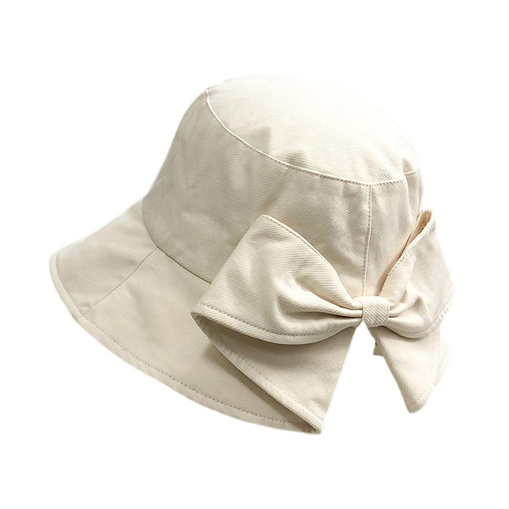 Outdoor Trendy Fisherman Hat with Bowknot Sun Protection Hepburn Style Bucket Caps for Women Fishing Camping Traveling