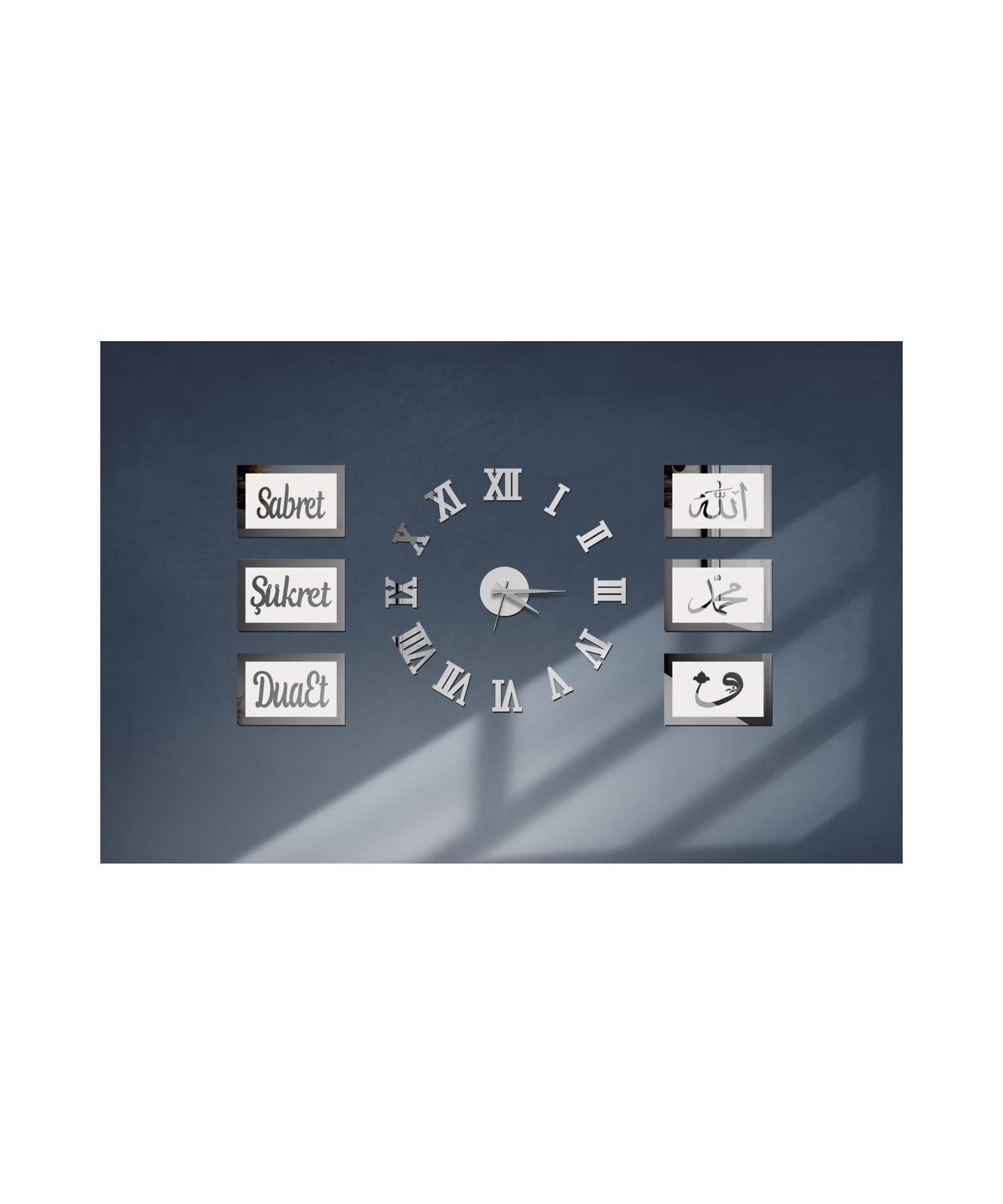 

Серебряные зеркальные часы из плексигласа и настенная панель с 6 узорами «Терпение, Благодарность, Молитва»