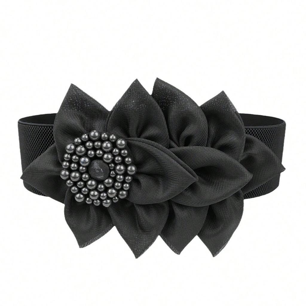 Elastic Belt Women's Korean Version of Large Flower Decorative Belt Fashion Versatile Wide Waist Seal Dress Accessories