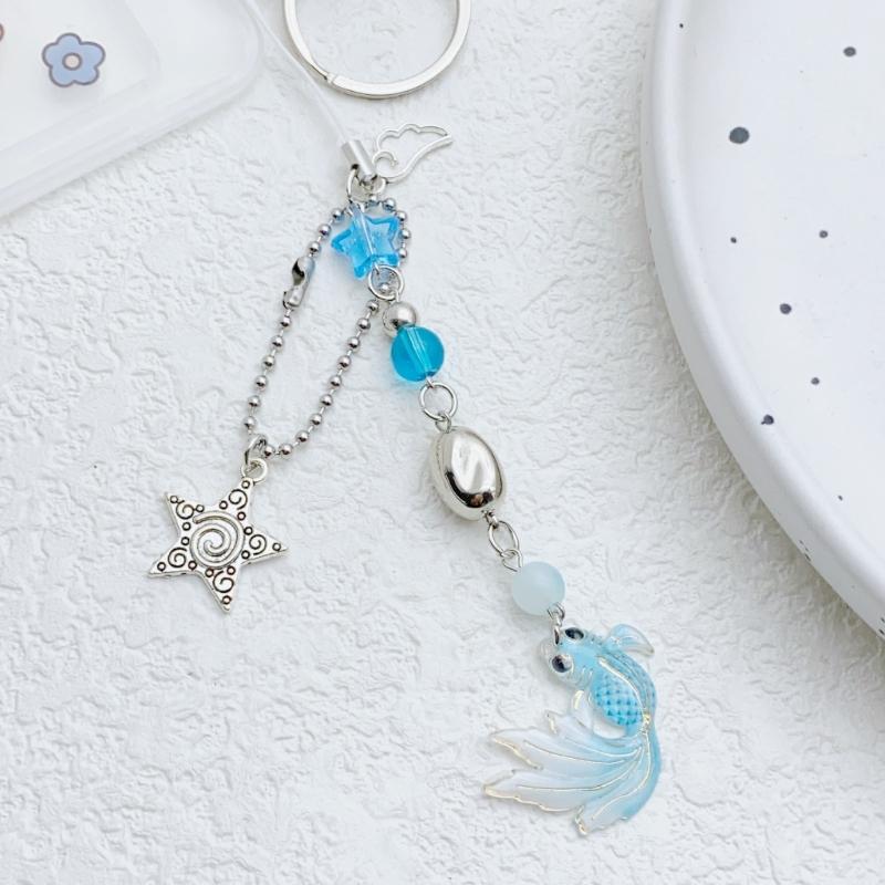 Unique Handmade Fish Star Pattern Bead Phone Hanging Decoration Fits All Phone Models Daily Use Stylish Outfits