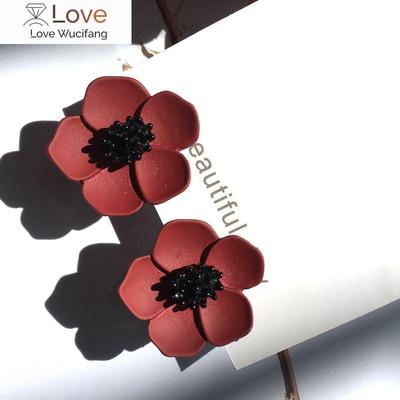 Rote Blumen Clip-Ohrringe Ohne Loch Ohrclips Frische Blume Ohrring Ohne Piercing Frauen Minimalistische Ohrringe Ce468
