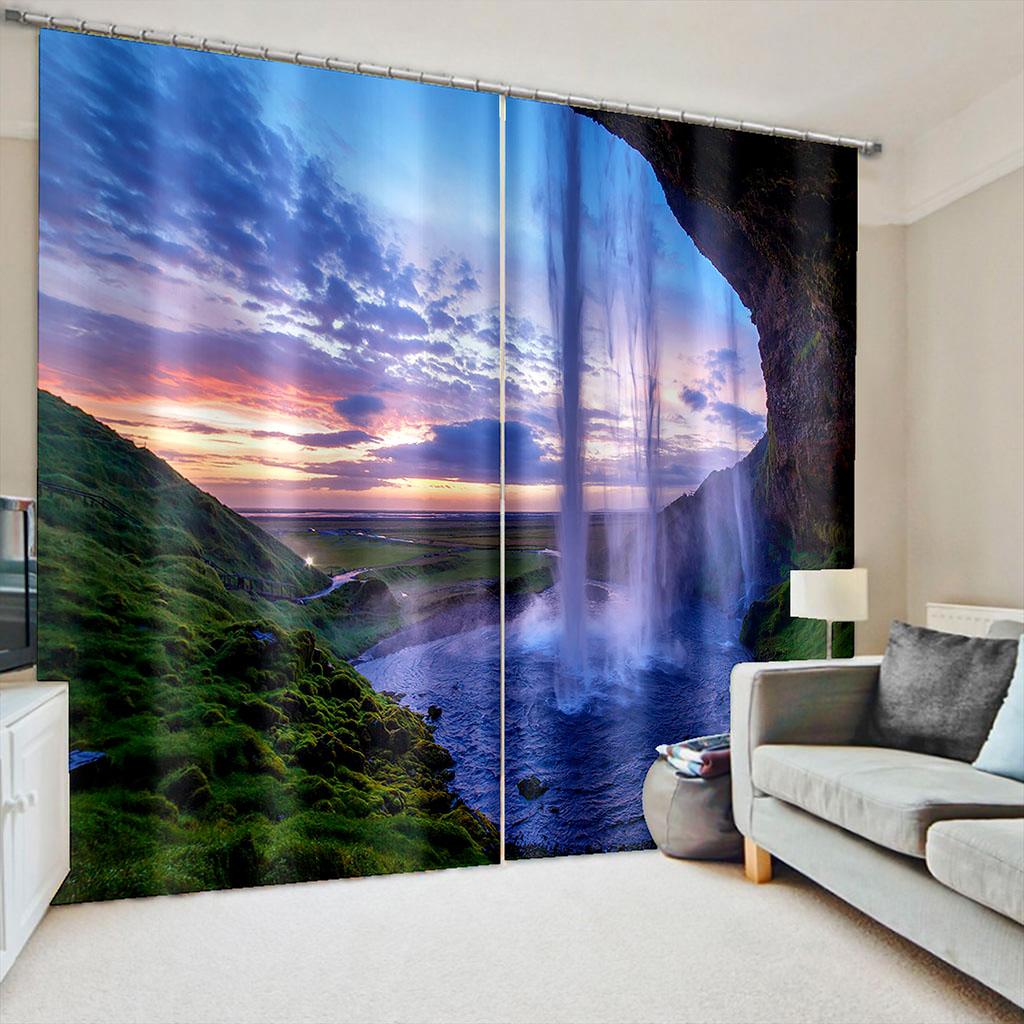 Cheap 3D Print Sunset Natural Scenery Island Stone Free Shipping 2 Pieces Window Curtain Living Room Bedroom Two Drape Decor