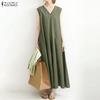 Women Casual V-Neck Solid Color Loose Sleeveless Dress