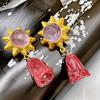 Fashion Classic Pink Color Crystal Enmale Earrings For Women Girls Exquisite Design Pendant Flower Ear Rings Jewelry Accessories