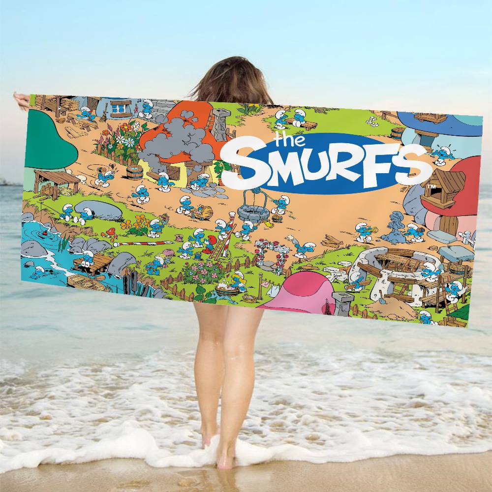 Cartoon Cute S-Smurfs Microfiber Blanket Quick Drying Beach Towels Oversized Printing Super Absorbent Pool Towel Blanket