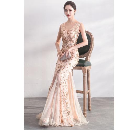 

Вечернее платье, новый банкетный элегантный длинный сексуальный рыбий хвост, платье для ужина, коктейльное длинное платье XL абрикосовый