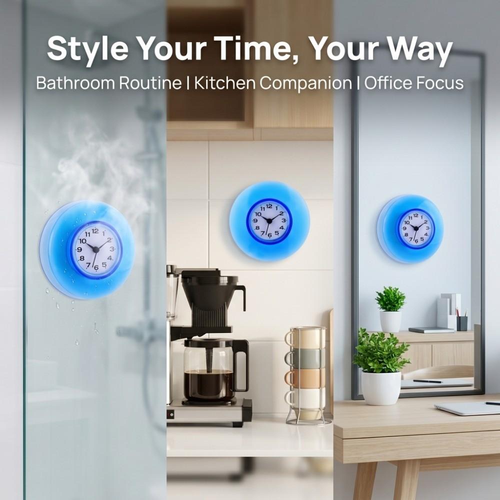 silicone Suction Cup Clock Clear Mirror Bathroom Clock Decoration Mirror Display Clock Sauna
