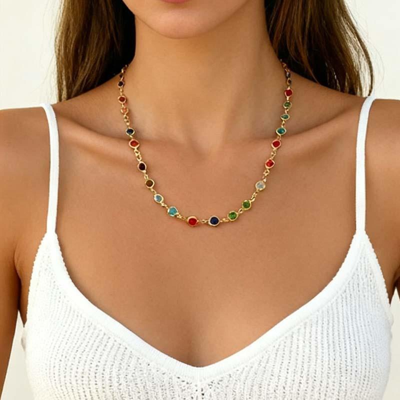 Bohemian Colorful Glass Long Y-Shaped Necklace Metal Collarbone Chain Gold Silver Color Summer Holiday Party Body Jewelry Gifts