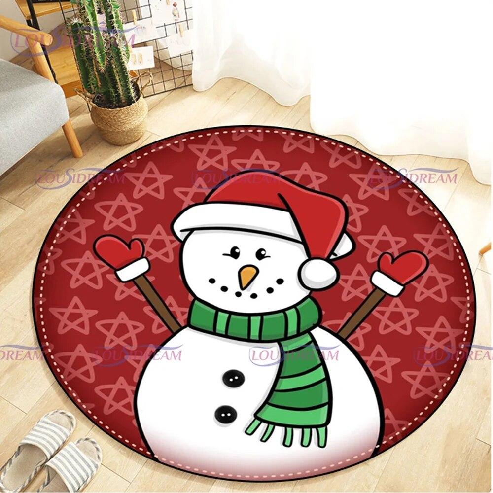 Christmas Snowman Round Carpet Floor Mat Living Room Carpet Kitchen Mat Santa Claus Carpet Picnic Mat Children's Room Decor