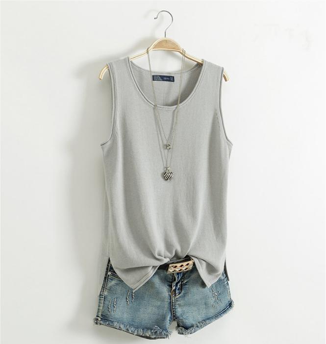 Cotton and Linen Camisole Women's Summer I-shaped Sleeveless Knitted Bottoming Shirt Short Outer Wear Loose Solid