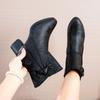 Fashion Women'S Boots Side Zipper Chunky Heel Ankle Boots Bow Pointed Toe Mid Heel Slimming Versatile Short Boots