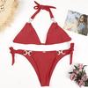 Kadın Moda Yaz Plaj Seksi Bikini Halter Dantel Up Bayanlar Düz Renk Mayo Ayrı Mayo Seti