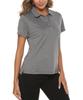 [Gopune] Women's Short-Sleeve Polo Shirt, Sweat-Wicking Quick-Dry Breathable UV-Cut, Stretch Collared Top for Golf Tennis Sports Casual (Gray, 2L)