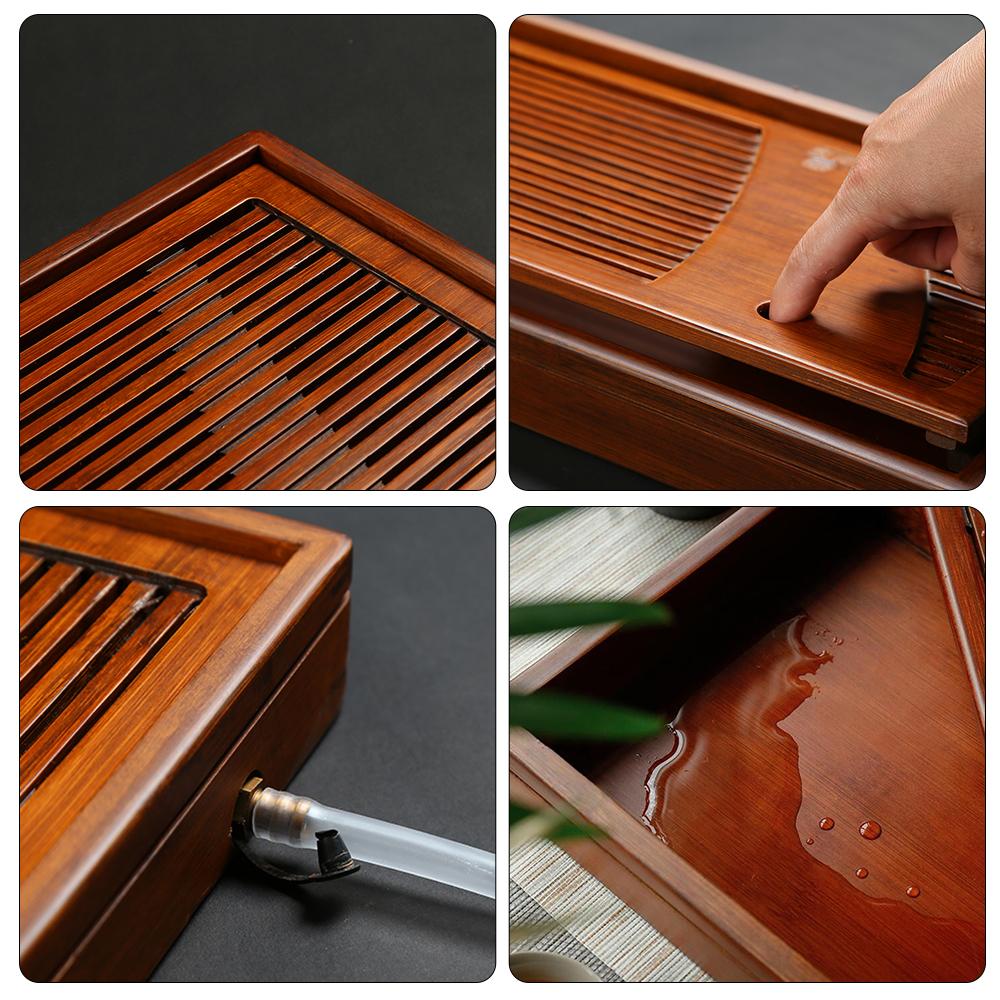 Chinese Bamboo Tea Tray Drainage Water Storage Kung Fu Tea Set Drawer Household Board Chinese Storage Tray