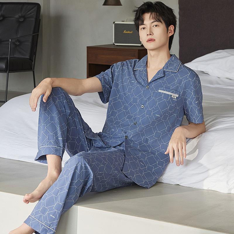 Pajamas Men's Summer Cotton Short Sleeve Pants Set Thin Men's Large Size High-end Fashion Alphabet Homewear