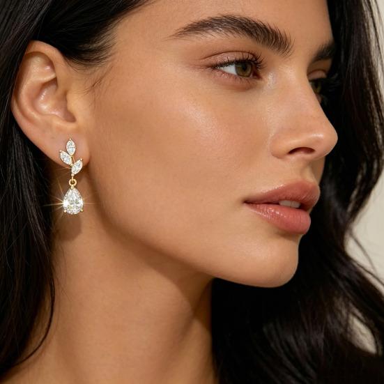 1 Paar Hängeohrringe Zirkonia-Intarsien Wassertropfen-Design Funkelnde Brautohrringe Hochzeitsfeier Schmuck-Essentials