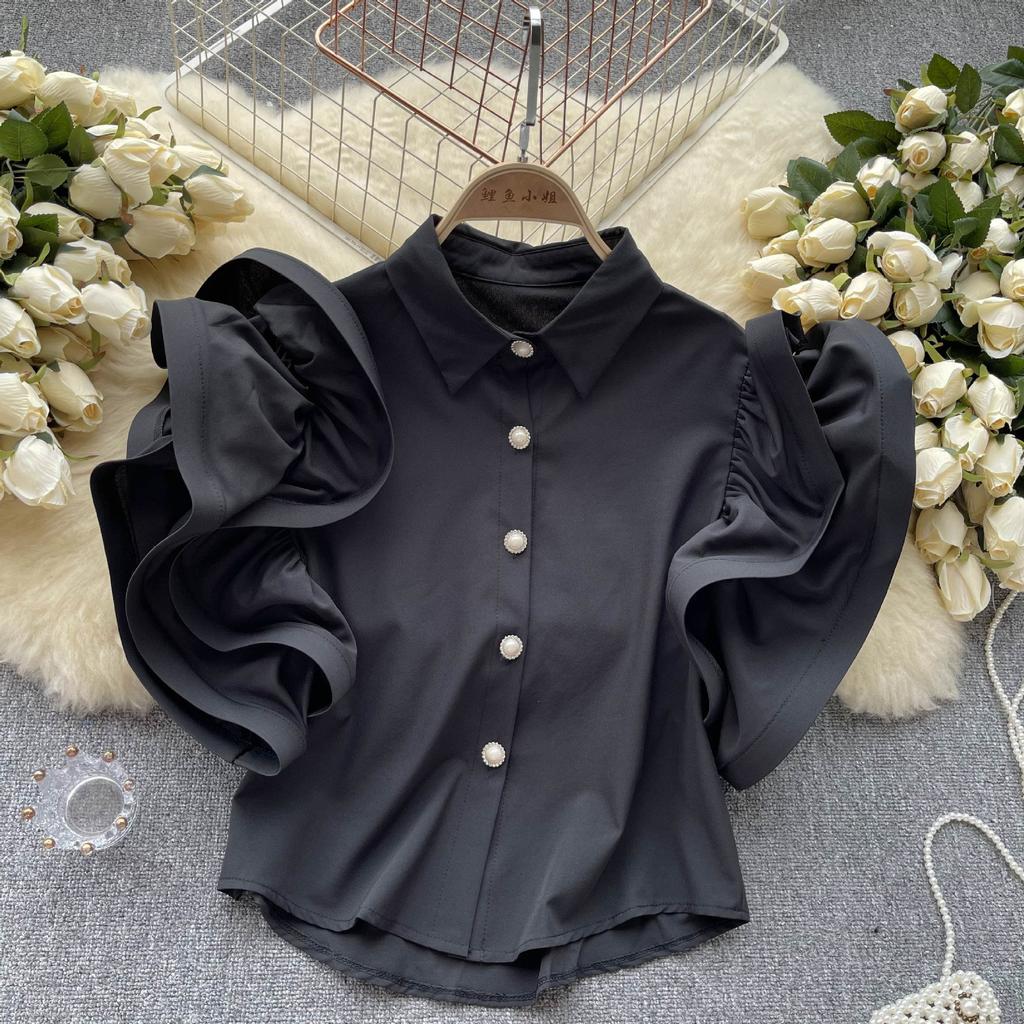 Women's French Ruffle Shirt Summer Fashion Lapel Blouse