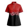 Women's Short Sleeved Printed V-neck Buttonable Side Slit Top T-shirt