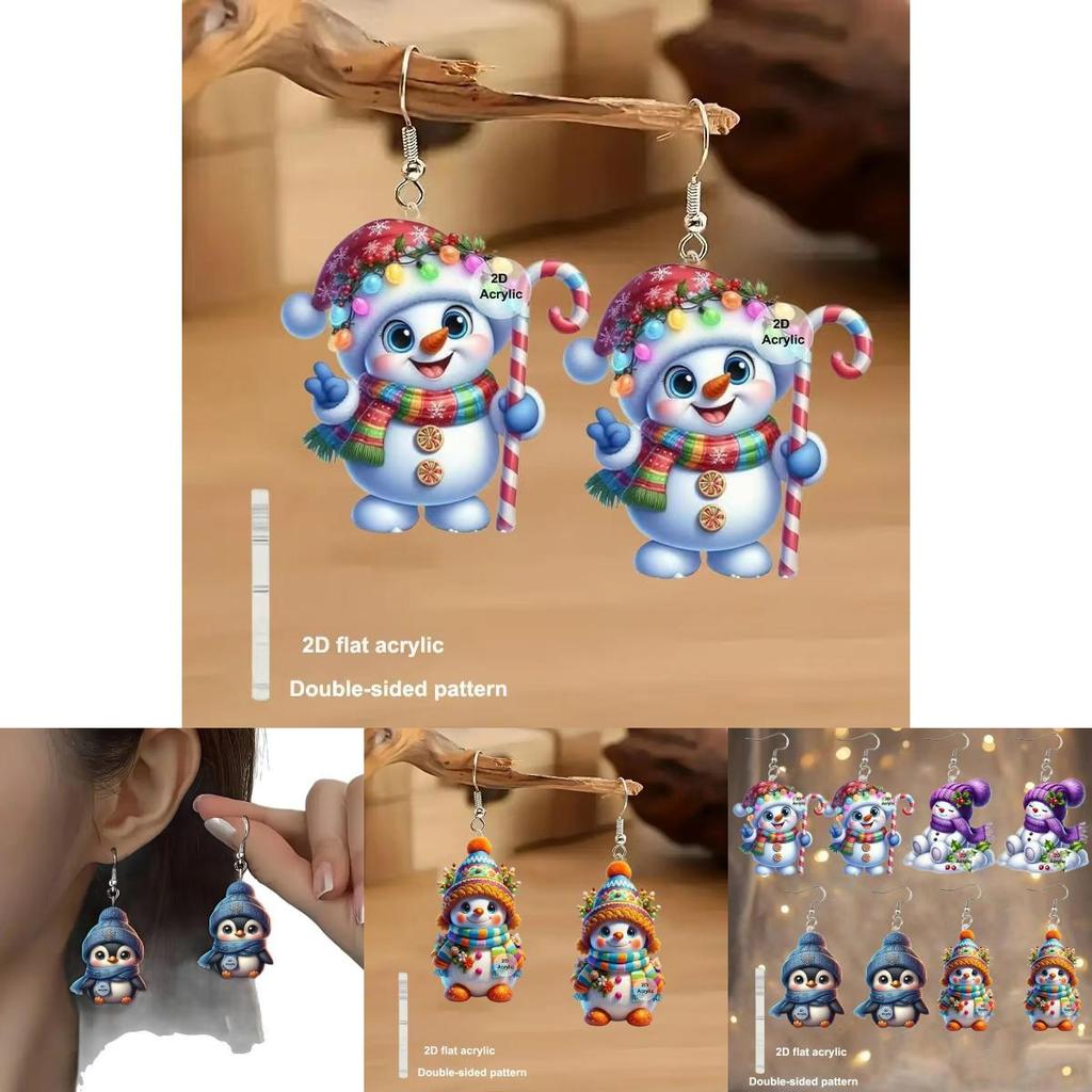 Cartoon Style Acrylic Earrings With Festive Elements And Silver Earring Pins For Seasonal Wear