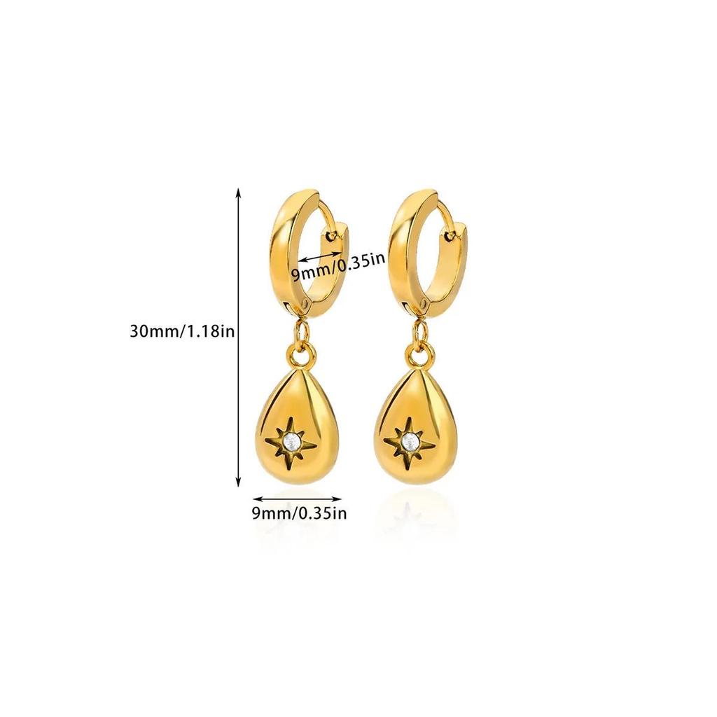 Cross Retro Pearl Temperament Earrings - 18K Gold Plated Stainless Steel with Diamond Inlaid Mother-of-Pearl Heart Bow Design