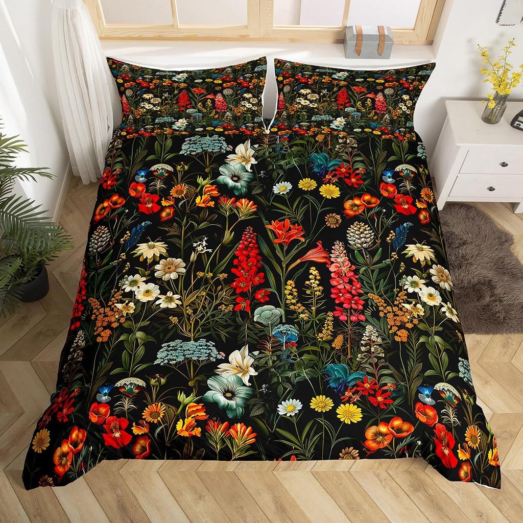 Comforter Peony Groovy Flower Floral Vintage Victorian Botanical Bedding Set Garden Petals Pastoral Plant Bed Set